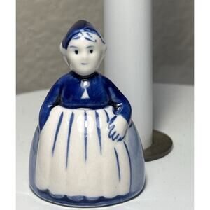 Vtg Miniature Dutch Woman Bell 2.5" Holland Porcelain Hand Painted Blue Delft